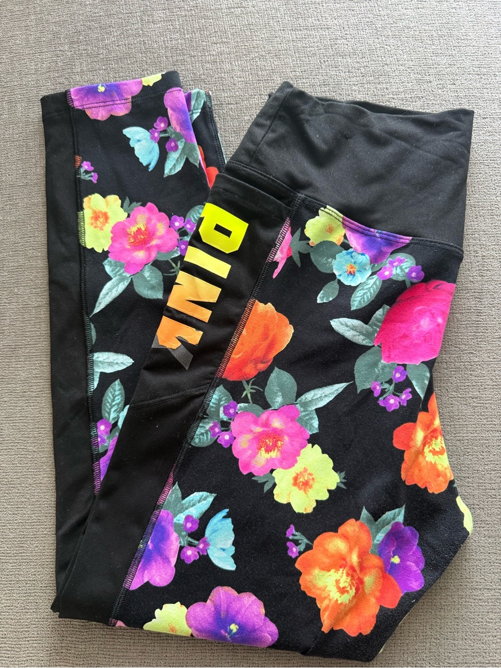 PINK Victoria's Secret Black Leggings with Bright Floral Print
